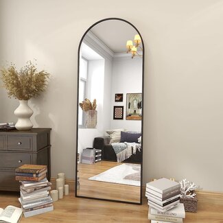 BEAUTYPEAK 64"x21" Arch Floor Mirror, Full Length Mirror Wall Mirror Hanging or Leaning Arched-Top Full Body Mirror with Stand for Bedroom, Dressing Room, Black