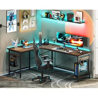Coleshome 66" L Shaped Gaming Desk, Corner Computer Desk, Sturdy Home Office Computer Table, Writing Desk, Larger Gaming Desk Workstation, Grey Oak