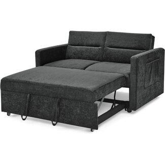 DHHU 55.2" Loveseat Sleeper 3 in 1 Convertible Sofa Bed, 48IN, Black-48IN-Pull Out-Chenille