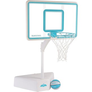Dunn-Rite Splash & Shoot Outdoor Adjustable Height Swimming Pool Basketball Hoop w/Ball, Base, & 18 Inch Stainless Steel Rim for Adults & Kids, Clear