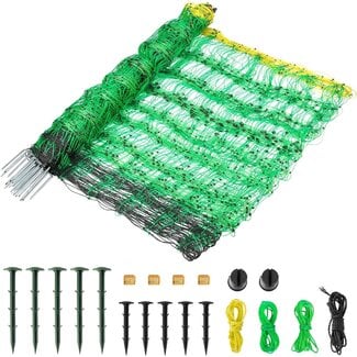 Electric Fence Netting, 49.6" H x 164' L, PE Net Fencing Kit with 14 Posts Double Spiked, Utility Portable Mesh for Sheep Goats Deer Hogs Dogs Lambs Used in Backyards Farms and Ranches, Green