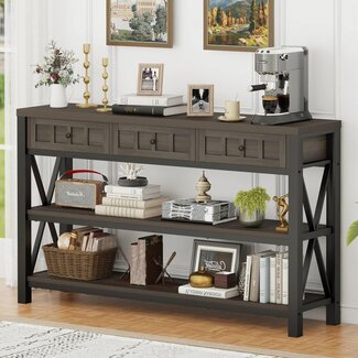 FATORRI Industrial Console Table for Entryway, Rustic Sofa Table with 3 Drawers for Living Room, Farmhouse Hallway Table and Couch Table Behind Sofa (54.72 Inch Long, Walnut Brown)
