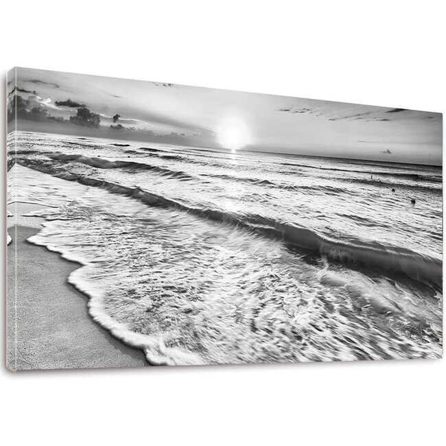 Large Black White Ocean Sea Beach Bathroom Wall Art Canvas Artwork Framed Picture Painting for Office Bedroom Living Room Decor -20"x40"
