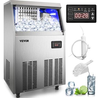 VEVOR Commercial Ice Maker Machine, 120-130LBS/24H with 33LBS Bin, Stainless Steel Automatic Operation Commercial Ice Maker for Home Bar Restaurant, Include Water Filter, Scoop, Connection Hose