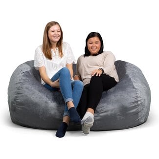Big Joe Fuf XXL Foam Filled Bean Bag Chair with Removable Cover, Gray Plush, Soft Polyester, 6 feet Giant