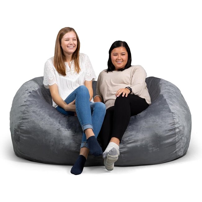 Big Joe Fuf XXL Foam Filled Bean Bag Chair with Removable Cover, Gray Plush, Soft Polyester, 6 feet Giant