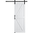 COSHOMER 32in x 80in MDF Sliding Barn Door with 6FT Barn Door Hardware Kit & Handle, Pre-Drilled Holes Easy Assembly -Solid Barn Door Slab Covered with Water-Proof PVC Surface, White, K-Frame