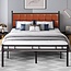 VECELO Full Bed Frame with PU Upholstered Headboard, Heavy Duty Platform Bedframes, Metal Slats Support, No Box Spring Needed,Brown