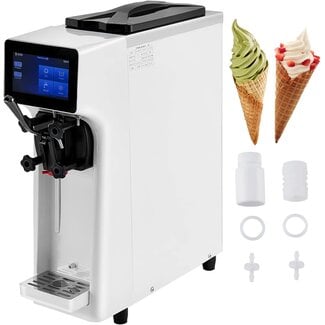 VEVOR Commercial Ice Cream Maker, 10-20L/H Yield, 1000W Countertop Soft Serve Machine with 4.5L Hopper 1.6L Cylinder Touch Screen Puffing Shortage Alarm, Frozen Yogurt Maker for CafÃ© Snack Bar, White