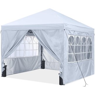 ABCCANOPY 10X10 Pop Up Canopy Tent Enclosed Instant Canopy Shelter with Zipped Side Wall Church Window, Bonus 4 Weights Bags (White)