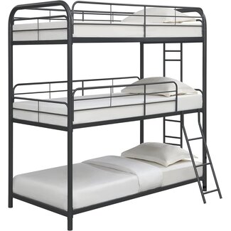 HBRR Metal Twin Size Triple Bunk Bed with Full-Length Guardrail, Can be Divided into 3 Separate Beds for 3 Kids Teens, No Box Spring Needed, Black