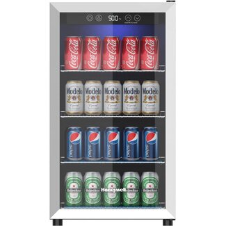 Honeywell Beverage Refrigerator and Cooler, 115 Can Mini Fridge with Glass Door for Soda Beer or Wine for Office or Bar with Adjustable Removable Shelving