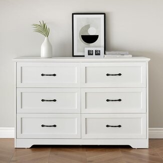 IDEALHOUSE Modern 6 Drawers Dresser, Wooden and Tall Chest of Drawers with Deep Drawers, Large Capacity Storage Cabinet for Bedroom, Living Room and Hallway (White, 6-Drawers Dresser)