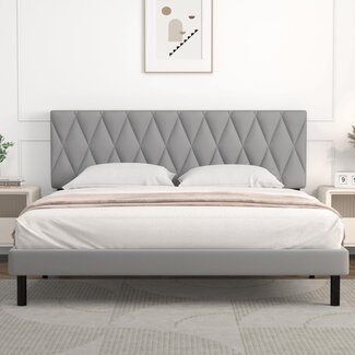 IYEE NATURE King Bed Frame Upholstered Platform with Headboard and Strong Wooden Slats, Strong Weight Capacity, Non-Slip and Noise-Free,No Box Spring Needed, Easy Assembly,King Size Bed Frame,Gray