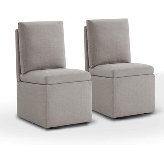 KISLOT Upholstered Dining Chair with Casters Modern Storage Seat Design for Diningroom Bedroom Livingroom Reading Room, Set of 2, Linen