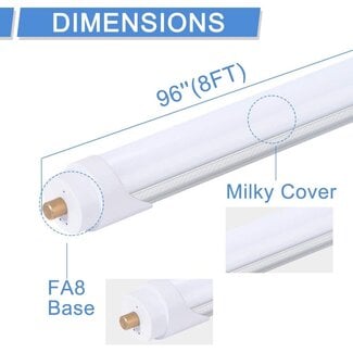 ONLYLUX 8ft LED Bulbs,12 Pack 96" 45W FA8 Single Pin LED Tube Lights 5400LM, 6000k, Milky Cover, F96T12 Bulb Fluorescent Replacement, Ballast Bypass