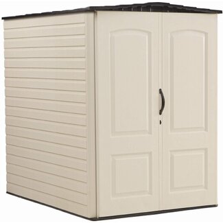 Rubbermaid Large Plastic Vertical Resin Weather Resistant Storage Shed, Bike Shed, Lawn Mover Storage, 5 x 6 Feet, Sandstone