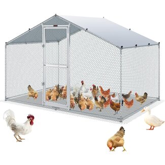 VEVOR Large Metal Chicken Coop with Run, Walkin Poultry Cage for Yard with Waterproof Cover, 6.6 x 9.8 x 6.6 ft Peaked Roof for Hen House, Duck and Rabbit, Silver