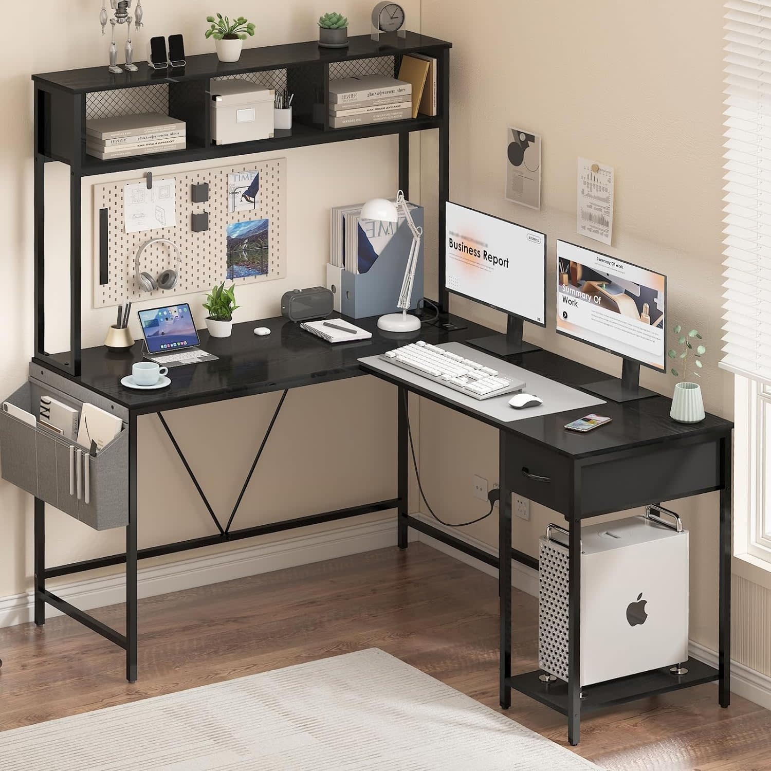 Yoobure L Shaped Desk Gaming Desk with LED Strip & Power Outlet