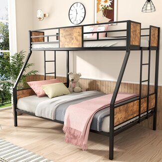Zevemomo Twin Over Full Bunk Bed, Metal Bunk Bed Frame with Safety Rail, Modern Style Bunk Beds for Boys Girls Adults Bedroom Dorm, No Box Spring Needed, Black
