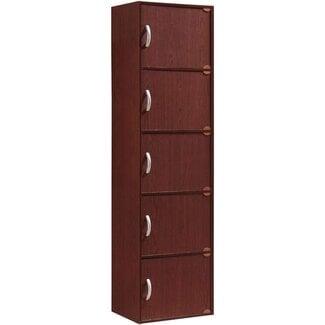 HODEDAH 5 Door Bookcase Cabinet, Mahogany