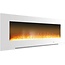 Cambridge Metropolitan 56 Inch Wall Mount Electric Fireplace Heater with Remote Control, Realistic Flames, and Crystal Rocks Display for Indoor Use in Living Room, Bedroom, Home Office, White