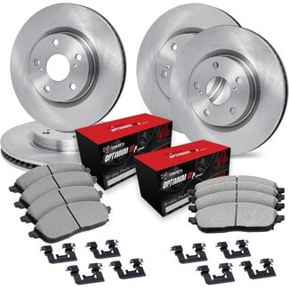 R1 Concepts Front Rear Brakes and Rotors Kit |Front Rear Brake Pads| Brake Rotors and Pads| Optimum OEp Brake Pads and Rotors |Hardware Kit|fits 2003-2005 INFINITI G35; Nissan 350Z