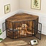 ROOMTEC 53 inch Furniture Dog Crate Corner, Dog Kennel Corner Wooden End Table with Bowl, Indoor Pet Crates Corner Side Table for Dogs, Wide Top Perfect for Limited Room