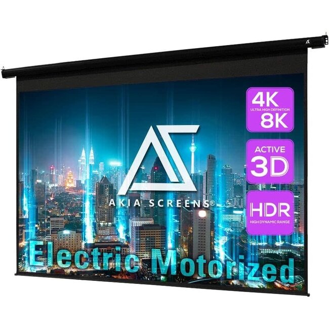 Akia Screens 110 inch Motorized Electric Remote Controlled Drop Down Projector Screen 16:9 8K 4K HD 3D Retractable Ceiling Wall Mount Black Projection Screen Office Home Theater Movie AK-MOTORIZE110H1