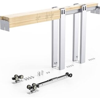 EaseLife 32x84in Pocket Door Frame Kit with Two-Way Soft Close Mechanism for 2X4 Studs Wall,Sliding Hardware for 24"-32" Wide Door,Aluminum,Slide Smoothly Quietly,Easy Install,No Door (32in x 84in)