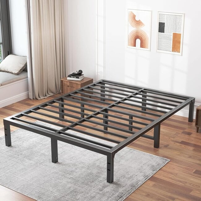 FUIOBYVV Full Size Bed Frame, 14 Inch Heavy Duty Metal Platform Bed Frame Full Support Up to 3500 lbs, No Box Spring Needed/No Shaking/Steel Slat Support/Noise Free/Easy Assembly