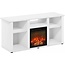 Furinno Jensen Fireplace TV Entertainment Center with Open Storage Compartment for TV up to 55 Inch, Solid White