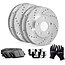 R1 Concepts Front Rear Silver Drilled and Slotted Brake Rotors with Ceramic Pads and Hardware Kit Compatible For 2015-2020 Mercedes-Benz C300, C350e, C400