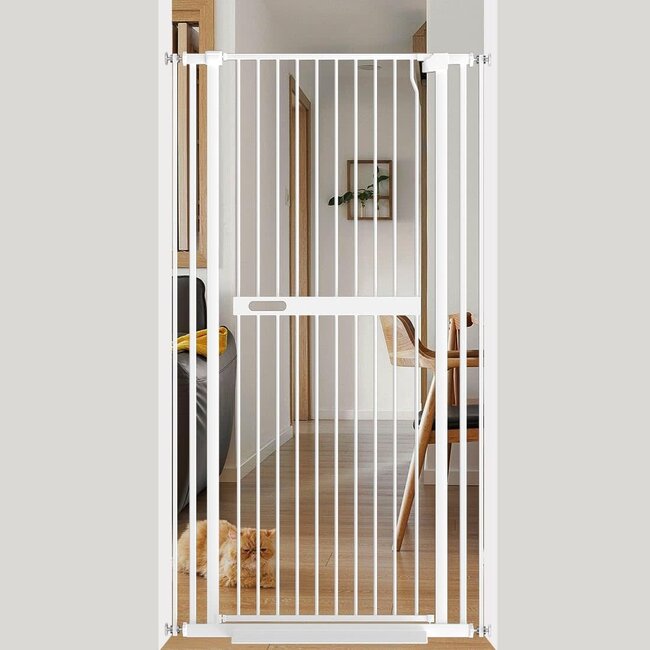 UVIPC 61.02" Extra Tall Cat Gate Wide Pressure Mounted Tall Gate Metal Black Dog Pet Cat Tall Gates for Doorways