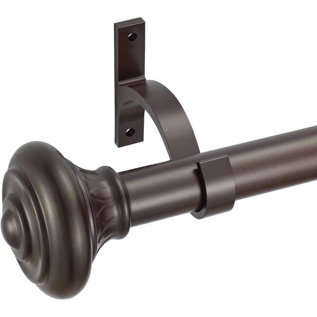 Kemmie 1" Window Treatment Curtain Rod with Decorative Pattern Urn Finials, Adjustable Length 72-144", Bronze