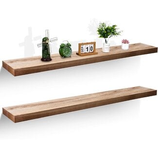 Landical 2 Pcs 60 Inch Extra Long Floating Wood Shelves Set Wall Mounted Rustic Wood Floating Shelves Floating Shelf Functional Hanging Shelf Wooden Shelve for Wall Bedroom Living Room Kitchen