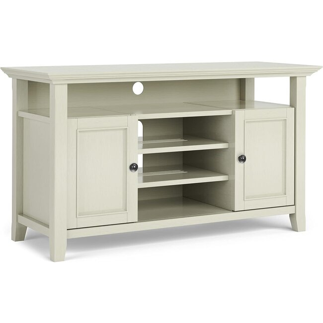 SIMPLIHOME Amherst SOLID WOOD 54 Inch Wide Transitional TV Media Stand in Antique White for TVs up to 60 Inches, For the Living Room and Entertainment Center