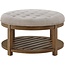 24KF Large Round Upholstered Tufted Linen Ottoman Coffee Table, Large Footrest Ottoman with Wood Shelf Storage-Iinen