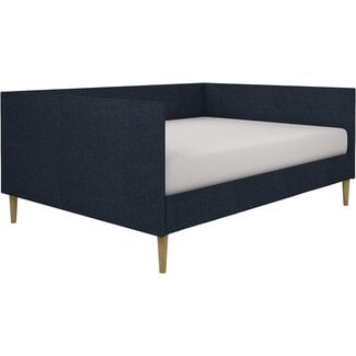 DHP Franklin Mid Century Upholstered, Full Size, Navy Linen Daybed, Blue