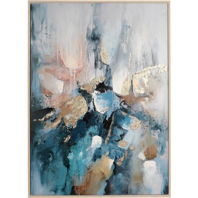 Deco 79 Canvas Abstract Watercolor Blotch Framed Wall Art with Gold Foil Accents, 47" x 2" x 65", Blue