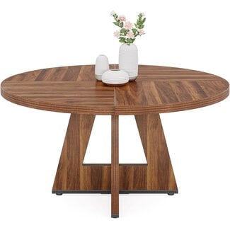 LITTLE TREE 47 Inch Farmhouse Round Dining Table for 4,Kitchen Small Dinner Table,Wood Dinning Table for Kitchen Dining Room,Living Room