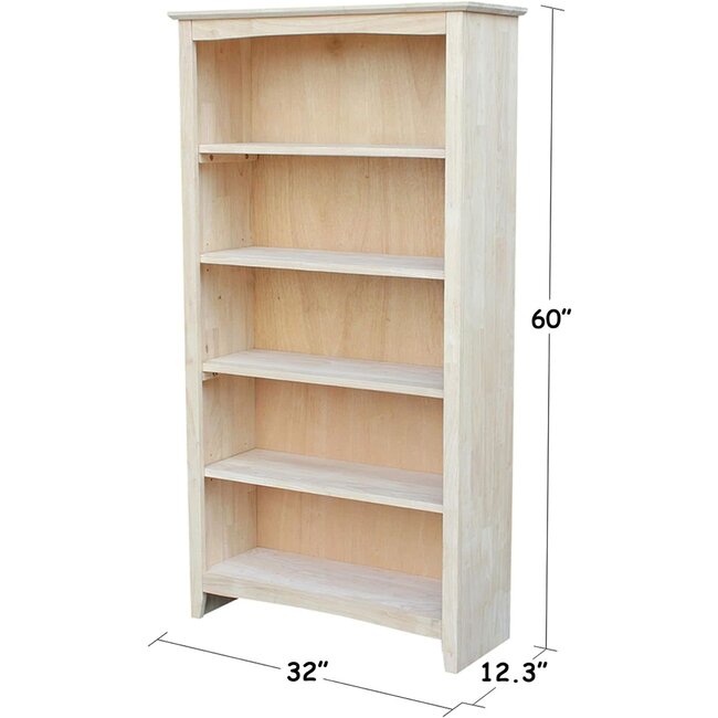 International Concepts Shaker Bookcase, 60-Inch, Unfinished