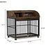 CATCHLUCK 38'' Heavy Duty Dog Crate Furniture for Medium Dog with Lockable Wheels, Wooden Dog Crate Dog Kennel, End Table Crate with Double Layer Storage, Brown