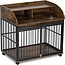 CATCHLUCK 38'' Heavy Duty Dog Crate Furniture for Medium Dog with Lockable Wheels, Wooden Dog Crate Dog Kennel, End Table Crate with Double Layer Storage, Brown