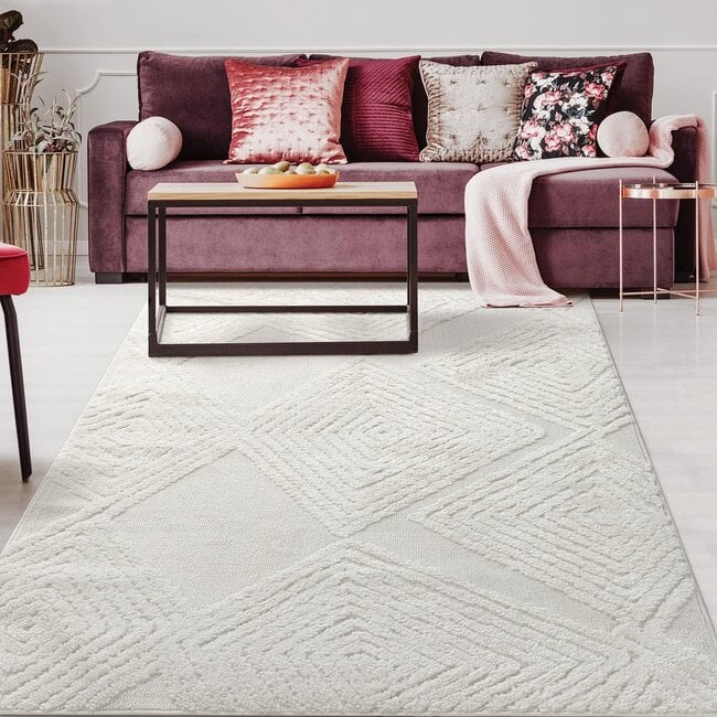 Antep Rugs Palafito 8x10 Geometric Shag Diamond High-Low Pile Textured Indoor Area Rug (White, 7'10" x 10')