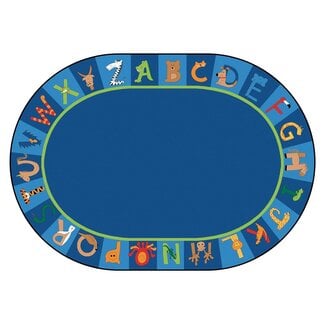 Carpets for Kids 5506 A to Z Animals Literacy Classroom Seating Rug 6ft 9in x 9ft 5in Oval Blue