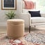 Linon Lexington Tan Sherpa Round Storage Ottoman with Wood Accent