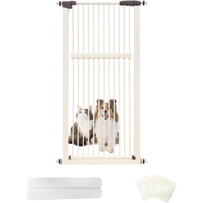 Lumizone Extra Tall Pet Gate 55.12" High Pressure Mounted 30.12"-34.05" Extra Wide (9 Sizes) 1.37" Gap for Cat Dog Children Stairs Doorway Hallway No Drilling Auto-Close (30.12"-34.05", Cream White)