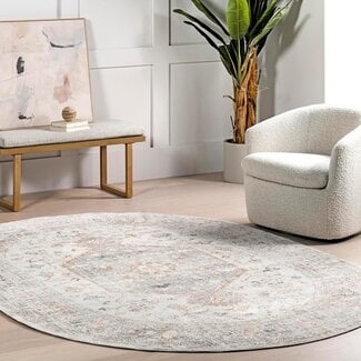 nuLOOM Jacquie Vintage Floral Area Rug - Oval 7x9 Area Rug Transitional Silver/Ivory Rugs for Living Room Bedroom Dining Room Kitchen