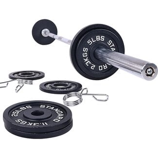 Signature Fitness Cast Iron Olympic 2-Inch Weight Plates Including 7FT Olympic Barbell, 130-Pound Set (85 Pounds Plates + 45 Pounds Barbell), Multiple Packages, Style #1